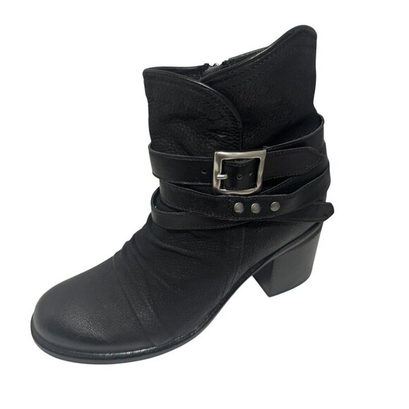 Miz‎ Mooz Jaycee Black Leather Boots Distressed Moto Western 37 6.5-7 NEW